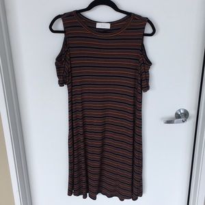 Short sleeve striped dress with cold shoulder